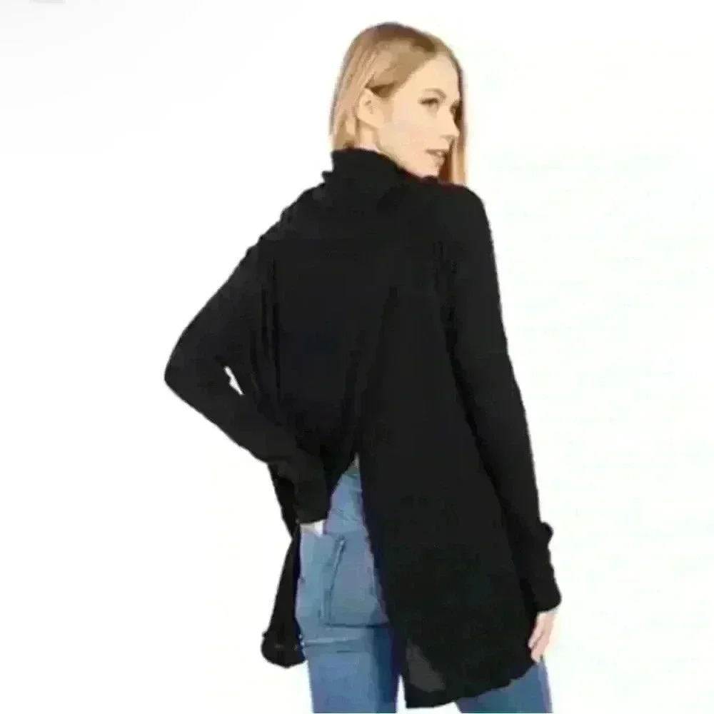 Free People Juicy Long Sleeve Waffle Knit Thermal Shirt Black NWT - Picture 2 of 5